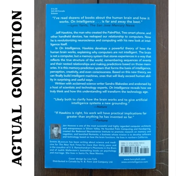 On Intelligence Hardcover Book Jeff Hawkins Sandra Blakeslee Brain AI Theory - Picture 3 of 3